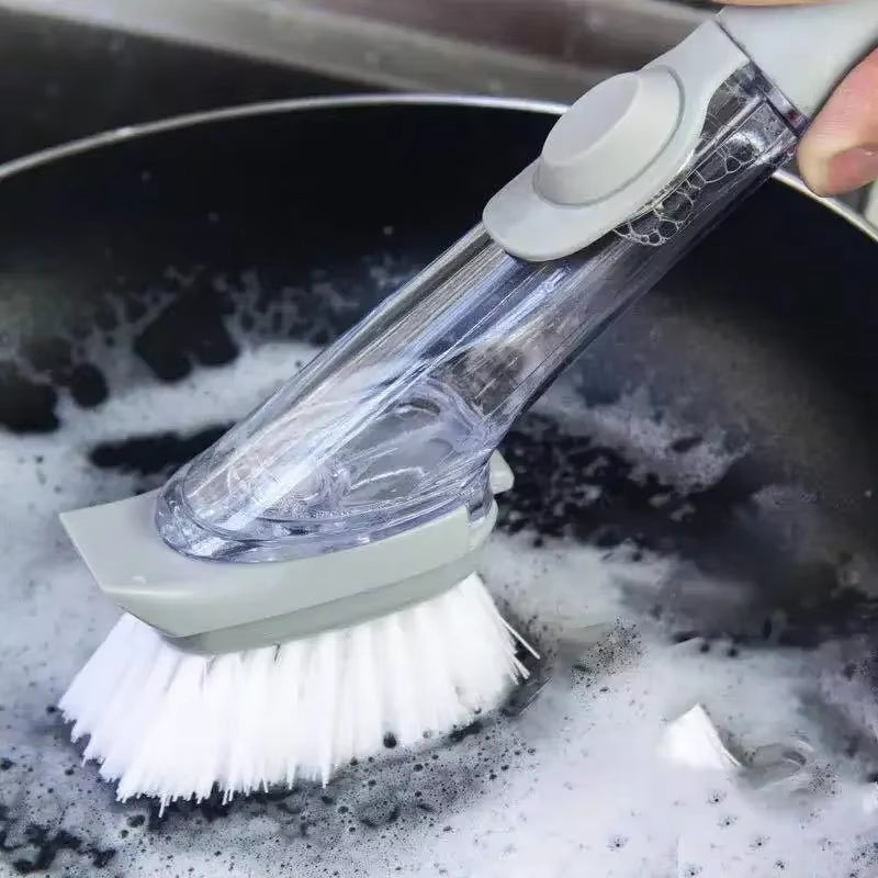 2-in-1 Kitchen Cleaning Brush with Soap Dispenser & Long Handle