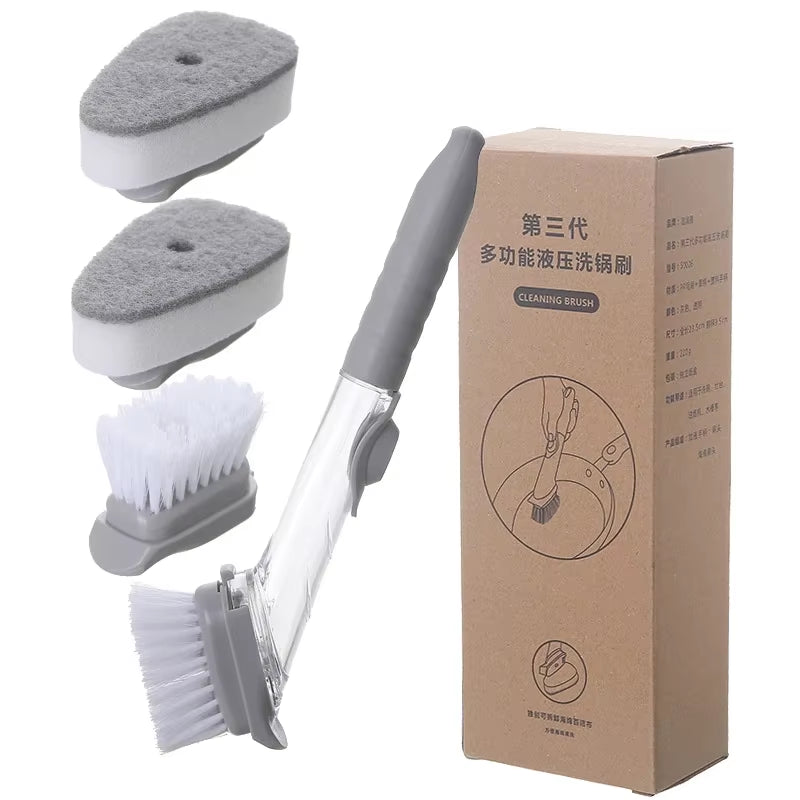2-in-1 Kitchen Cleaning Brush with Soap Dispenser & Long Handle