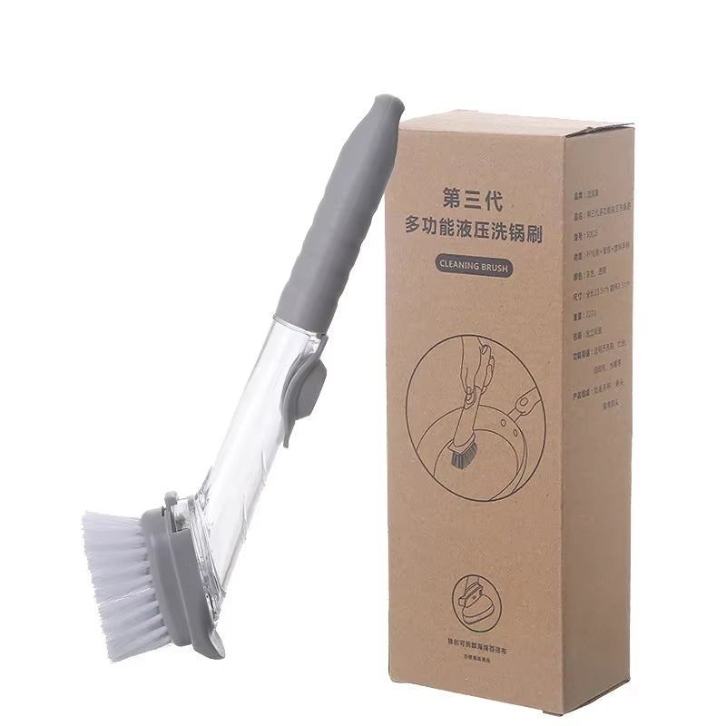 2-in-1 Kitchen Cleaning Brush with Soap Dispenser & Long Handle