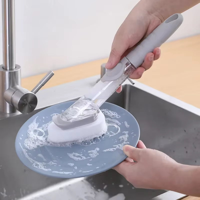 2-in-1 Kitchen Cleaning Brush with Soap Dispenser & Long Handle