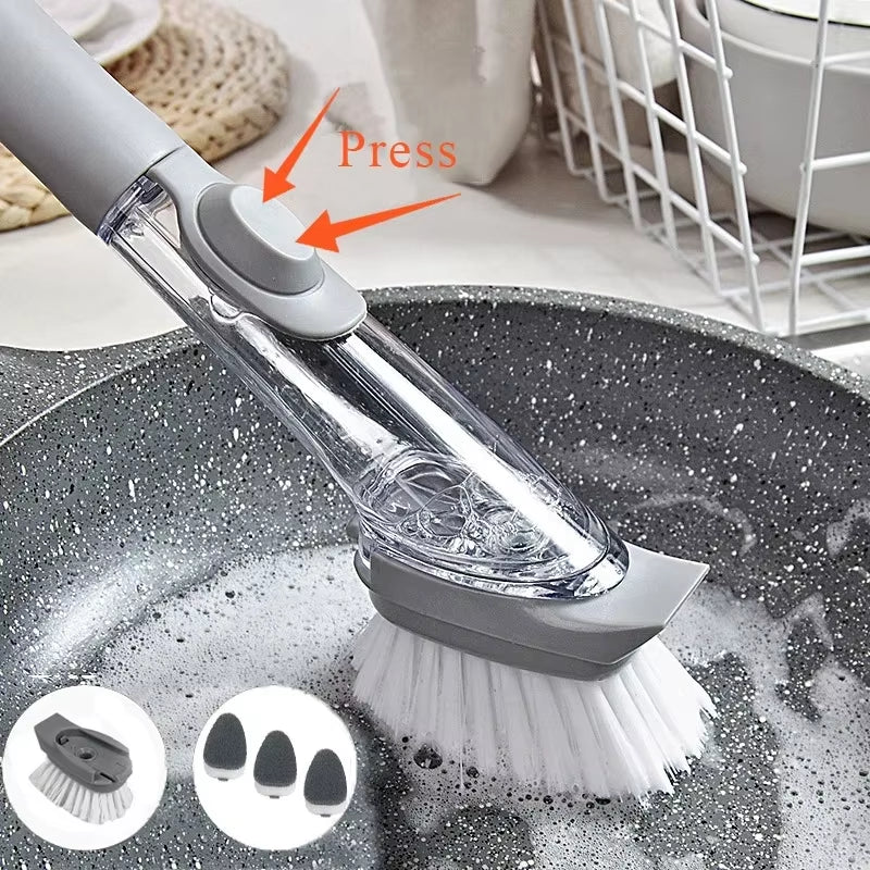 2-in-1 Kitchen Cleaning Brush with Soap Dispenser & Long Handle